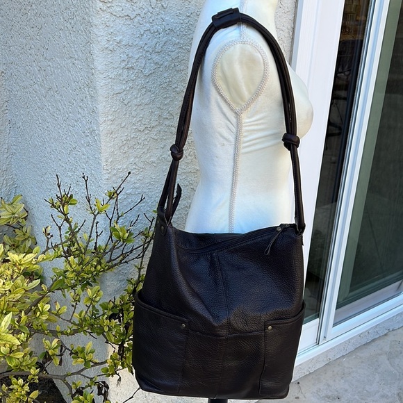 Eddie Bauer Large Brown Pebble Leather Shoulder Tote Purse - Picture 5 of 11